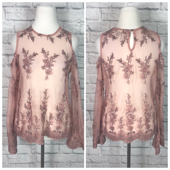 American Rag Tops - American Rag Pink Lace Bell Sleeve Embroidered Top